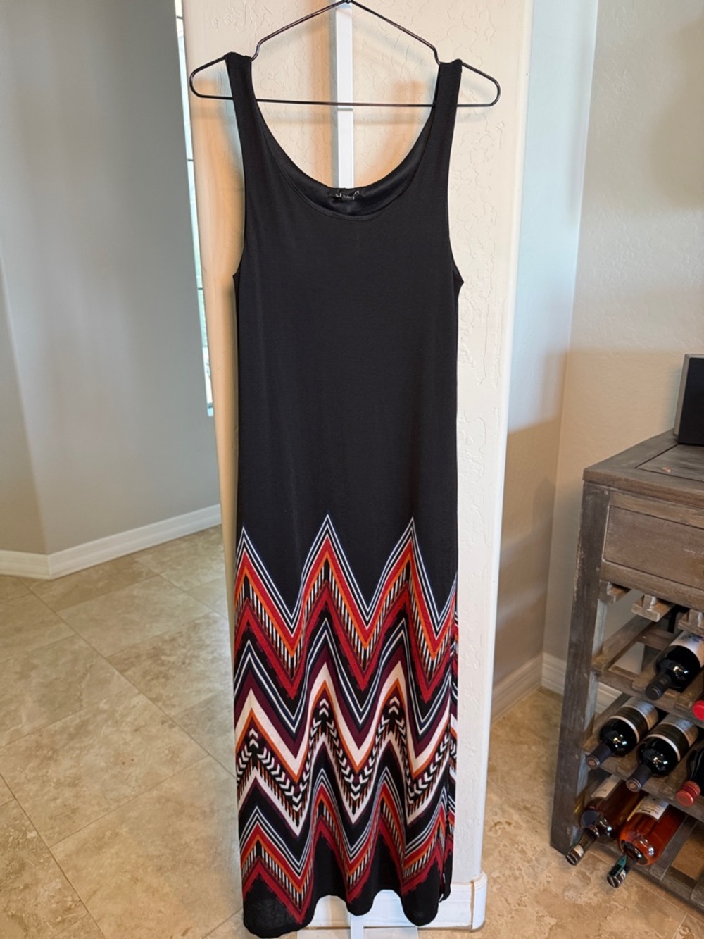 J for Justify Black Maxi Dress with Red and White Chevron Hem